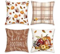COZZSNUGE Autumn Cushion Covers Pumpkins Maple Leaves Fall Game Day Rugbys Velvety Decorative Pillowcases for Sofa Bed Home Patio 45 x 45 cm Set of 4