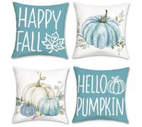 COZZSNUGE Autumn Pumpkin Cushion Covers Blue Pumpkins Fall Velvety Decorative Pillowcases for Sofa Bed Home Patio 45 x 45 cm Set of 4