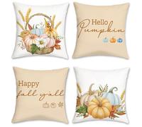 COZZSNUGE Autumn Pumpkin Cushion Covers Pumpkins Leaves Fall Thanksgiving Farmhouse Velvety Decorative Pillowcases for Sofa Bed Home Patio 45 x 45 cm Set of 4