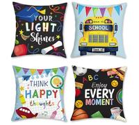 COZZSNUGE Back to School Cushion Covers School Bus Pencils Educational Velvety Decorative Pillowcases for Sofa Bed Home Kids Room Classroom 45 x 45 cm Set of 4