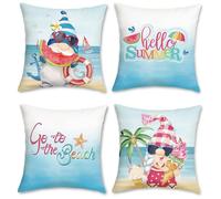 COZZSNUGE Beach Coastal Cushion Covers Blue Pink Gnomes Watermelon Summer Velvety Decorative Pillowcases for Sofa Bed Home Patio 45 x 45 cm Set of 4