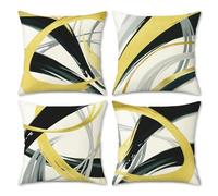 COZZSNUGE Black Grey Gold Striped Cushion Covers Modern Abstract Oil Painting Art Polyester Decorative Pillowcases for Sofa Bed Home Patio 45 x 45 cm Set of 4