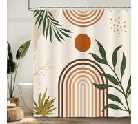 COZZSNUGE Boho Mid Century Shower Curtain, Olive Green Palm Leaves Abstract Arch Sun Modern Bathroom Curtain 180 x 180 cm, Water Repellent Mildew Resistant Polyester with 12 H