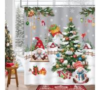 COZZSNUGE Christmas Gnomes Shower Curtain, Xmas Tree Gifts Pine Branches Grey Winter Holiday Bathroom Curtain 180 x 180 cm, Water Repellent Mildew Resistant Polyester with 12 Hooks