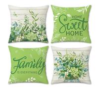 COZZSNUGE Eucalyptus Leaves Cushion Covers Green Leaf Plant Spring Summer Polyester Decorative Pillowcases for Garden Sofa Bed Home Patio 45 x 45 cm Set of 4