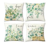 COZZSNUGE Eucalyptus Leaves Cushion Covers Spring White Floral Truck Outdoor Farmhouse Polyester Decorative Pillowcases for Sofa Bed Home Patio 45 x 45 cm Set of 4