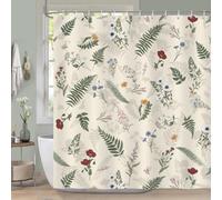 COZZSNUGE Floral Leaves Shower Curtain, Vintage Flowers Fern Leaf Boho Nature Bathroom Curtain 183 x 183 cm, Water Repellent Mildew Resistant Polyester with 12 Hooks