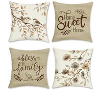 COZZSNUGE Flowers Birds Cushion Covers Watercolor Floral Farmhouse Polyester Decorative Pillowcases for Sofa Bed Home Garden Outdoor 45 x 45 cm Set of 4