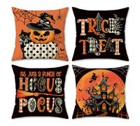 COZZSNUGE Halloween Cushion Covers Spooky Pumpkin Witch Cat Castle Full Moon Trick or Treat Polyester Decorative Pillowcases for Sofa Bed Home Patio 45 x 45 cm Set of 4