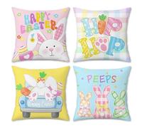 COZZSNUGE Happy Easter Cushion Covers Cute Bunny Easter Eggs Peeps Truck Spring Velvet Decorative Pillowcases for Sofa Bed Home Patio 45 x 45 cm Set of 4