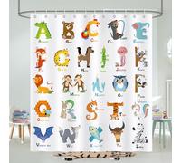 COZZSNUGE Kids ABC Shower Curtain, Colorful Cartoon Animal Alphabet Educational Bathroom Curtain 183 x 183 cm, Water Repellent Mildew Resistant Polyester with 12 Hooks