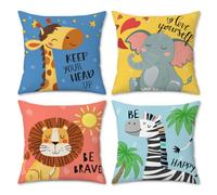 COZZSNUGE Kids Cartoon Animal Cushion Covers Cute Giraffe Lion Zebra Elephant Velvet Decorative Pillowcases for Home Reading Room Nursery Classroom 45 x 45 cm Set of 4