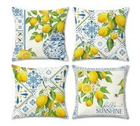 COZZSNUGE Lemon Cushion Covers Summer Fruit Mediterranean Outdoor Farmhouse Polyester Decorative Pillowcases for Garden Furniture Sofa Bed Home Patio 45 x 45 cm Set of 4