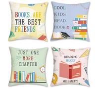 COZZSNUGE Reading Cushion Covers Colorful Books Kids Velvety Decorative Pillowcases for Sofa Bed Home Kids Room Classroom 45 x 45 cm Set of 4