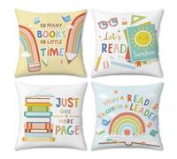 COZZSNUGE Reading Cushion Covers Kids Colorful Books Rainbow Pencil Velvet Decorative Pillowcases for Home Classroom Nursery Reading Corner Library 45 x 45 cm Set of 4