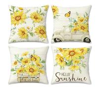 COZZSNUGE Sunflower Cushion Covers Spring Summer Yellow Floral Truck Hello Sunshine Polyester Decorative Pillowcases for Garden Sofa Bed Home Patio 45 x 45 cm Set of 4