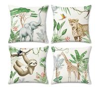 COZZSNUGE Tropical Animal Cushion Covers Elephant Giraffe Leopard Sloth Summer Jungle Polyester Decorative Pillowcases for Sofa Garden Bed Home Patio 45 x 45 cm Set of 4