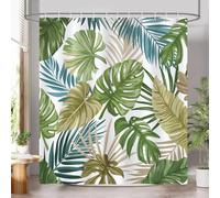COZZSNUGE Tropical Leaves Shower Curtain, Green Palm Leaf Botanical Plants Summer Bathroom Curtain 180 x 180 cm, Water Repellent Mildew Resistant Polyester with 12 Hooks