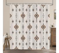 COZZSNUGE Western Aztec Shower Curtain, Beige Boho Geometric Stripes Vintage Abstract Southwest Bathroom Curtain 180 x 180 cm, Water Repellent Mildew Resistant Polyester with 12 Hooks
