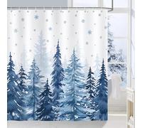 COZZSNUGE Winter Misty Forest Shower Curtain, Blue Pine Tree Snowflake Nature Snow Scene Bathroom Curtain 180 x 180 cm, Water Repellent Mildew Resistant Polyester with 12 Hooks