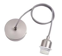 COZZY Ceiling Pendant Light Fitting, Satin Nickel Plated E27 Screw Lamp Holder with Ring for Lock Shade, 1000MM Braided Flex, Suspended Pendant Ceiling Rose,82601SN