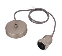 COZZY Satin Nickel Ceiling Pendant Light Fitting, Plated Aluminum E27 Screw Lamp Holder with Ring for Lock Shade, 1000MM Brown Braided Flex, Suspended Pendant Ceiling Rose.82001SN