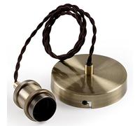 COZZY Vintage Ceiling Pendant Light Fitting, Brown Twisted Braided Flex,E27 Lamp Holder Suspended Pendant Light Fitting Kit-Antique Brass