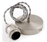 COZZY Vintage Ceiling pendant light fitting, Light Grey Twisted Braided Flex,E27 Lamp Holder Suspended Pendant Light Fitting Kit-Satin Nickel