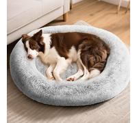 Cozzze Calming Orthopedic Dog Bed for Large Dogs, Anti-Anxiety Pet Bed with Supportive Foam, Removable and Washable Oval Bed, Fluffy Dog Bed, Light Grey