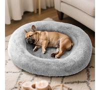 Cozzze Calming Orthopedic Dog Bed for Medium Dogs, Anti-Anxiety Pet Bed with Supportive Foam, Removable Washable Oval Bed, Cuddle Bed Fluffy Dogs, Light Grey