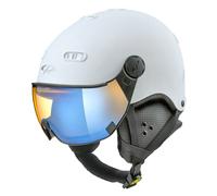 CP Helmets CP CARACHILLO All-In-One White Soft Touch Ski Helmet with Polarised Photochromic Ice Blue Mirror Visor
