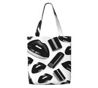 CPAQasg Cool Black Lipstick Lips Print Large Capacity Canvas Shoulder Bag Tote Lightweight For Beach Travel Everyday Use