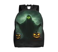 Cpaqasg Green Ghost Horror Halloween Pumpkin Print Adults Large Capacity Waterproof Backpack Stylish Lightweight Hiking Or Commuting