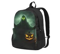 Cpaqasg Green Ghost Horror Halloween Pumpkin Print Large Capacity Adult Backpack Waterproof Travel For Work Commute Outdoor Ddaily Use