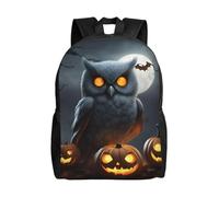 Cpaqasg Halloween Owl Ghost Pumpkin Print Adults Large Capacity Waterproof Backpack Stylish Lightweight Hiking Or Commuting