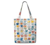 CPAQasg Hand Drawn Teapots And Cups Print Large Capacity Canvas Shoulder Bag Tote Lightweight For Beach Travel Everyday Use