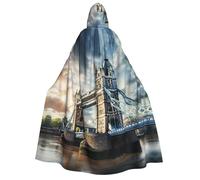 CPAQasg Historic Old Tower Bridge London Print Adults Hooded Cloak Carnival Themed Costume Cosplay Parties Outdoor Celebrations