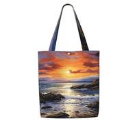 CPAQasg Ireland Sunset Seascape Print Large Capacity Canvas Shoulder Bag Tote Lightweight For Beach Travel Everyday Use