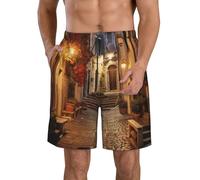 CPAQasg Italian Old Street Print Comfortable Shorts Practical Swim Trunks Summer Holidays Beach Days Casual Outings White