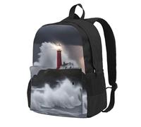 Cpaqasg Lighthouse In Storm Print Large Capacity Adult Backpack Waterproof Travel For Work Commute Outdoor Ddaily Use
