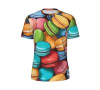 CPAQasg Macaron Biscuit Flavored Print Stylish Summer Men Short-Sleeved T-Shirt Lightweight Breathable Outdoor Activities Black