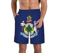 CPAQasg Maine State Flag Print Comfortable Shorts Practical Swim Trunks Summer Holidays Beach Days Casual Outings White