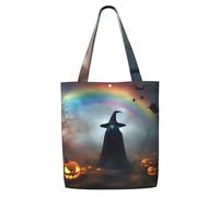 CPAQasg Rainbow Halloween Ghost Witch Hat Spiders Print Large Capacity Canvas Shoulder Bag Tote Lightweight For Beach Travel Everyday Use