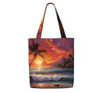 CPAQasg Tropical Sunset Print Large Capacity Canvas Shoulder Bag Tote Lightweight For Beach Travel Everyday Use