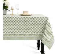 CPC - 100% Cotton Tablecloth Cover - Emerald Green Indian Hand Block Printed - 4-Seater 60x60 Inch - Washable Reusable Rectangular Dining Cloth for Home, Restaurant, Hotel, Event & Everyday Use