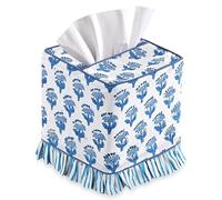 CPC Apatite Blue Hand Block Print Cotton Ruffle Tissue Box Cover 4.5"x4.5"x5"Inch, Square Decorative Tissue Holder Cover for Bathroom, Living Room, Bedroom, Farmhouse, Home Décor, Car Gift for Summer