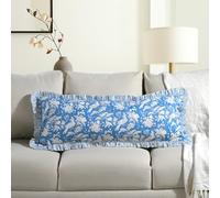 CPC Blue Sapphire 100% Cotton Block Print Ruffle Sham Cover 20X54 inch, Handmade Boho Floral Pillowcase, Farmhouse Cottagecore Bedding, Soft Decorative Cushion Cover for Bedroom Décor