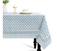 CPC COTTON PRINT CLUB Apatite Blue Indian Hand Block Printed 100% Cotton Linen Tablecloth, Housewarming, Wedding, in Multiple Sizes-10-Seater 70 x118 Inch