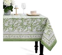 CPC COTTON PRINT CLUB Olive Green Floral Block Printed Rectangle Tablecloth for Outdoor, Indoor, Wedding, Farmhouse, Barbeque, Gift for mom, Housewarming Gift-4-Seater 60x60 inch