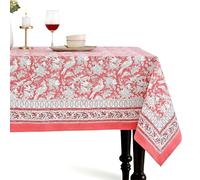 CPC COTTON PRINT CLUB Ruby Red Indian Hand Block Floral Printed 100% Pure Cotton Tablecloth, Multiple for Wedding, Christmas, Anniversary Party-14 Seater 72x190